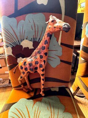 Vintage Handcrafted Leather Coated Giraffe Figurine - Painted Orange & Black